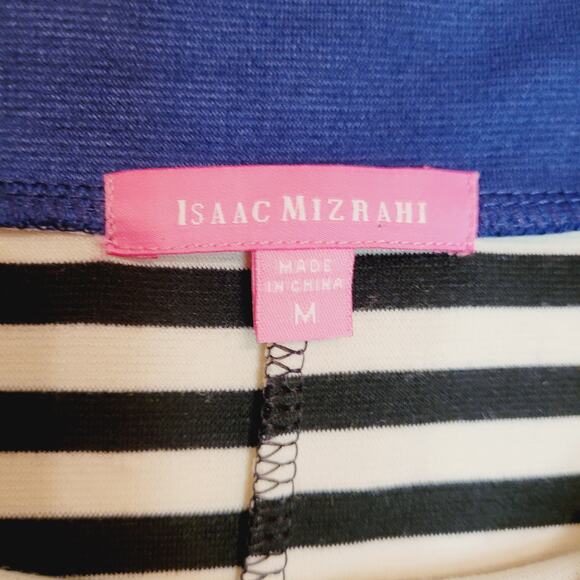 Isaac Mizrahi boat neck navy blue and white striped career midi dress size med - Picture 3 of 6